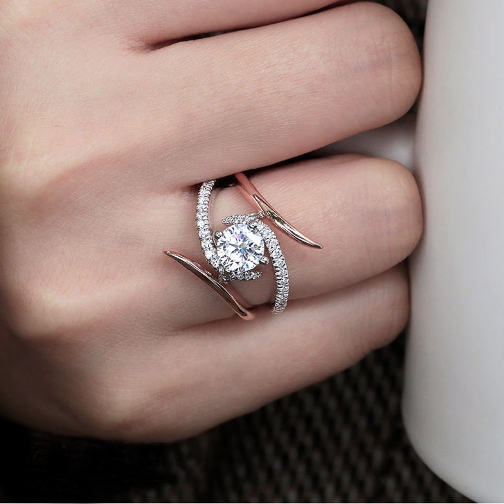 Fashion Twisted Dainty Shiny Zircon Thin Wedding Rings for Women, EVGG1120 - Picture 3 of 4